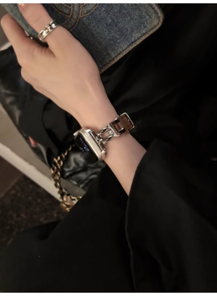 Metal Leather erfly Buckle Strap Brown Suitable For 46MM (iWatch 10th generation)Use - Image 3
